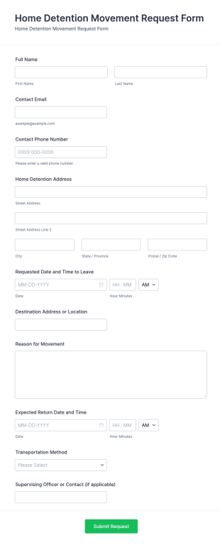 Home Detention Movement Request Form Template
