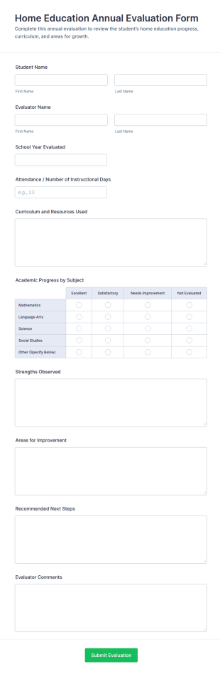 Home Education Annual Evaluation Form Template