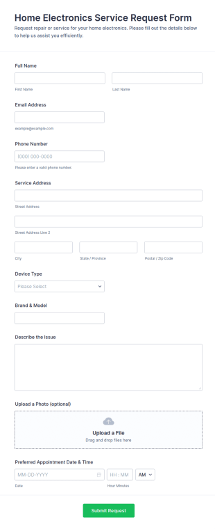 Home Electronics Service Request Form Template