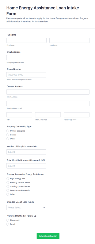Home Energy Assistance Loan Intake Form Template