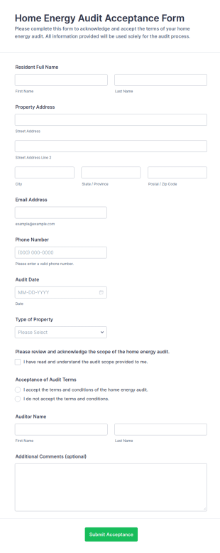 Home Energy Audit Acceptance Form Template