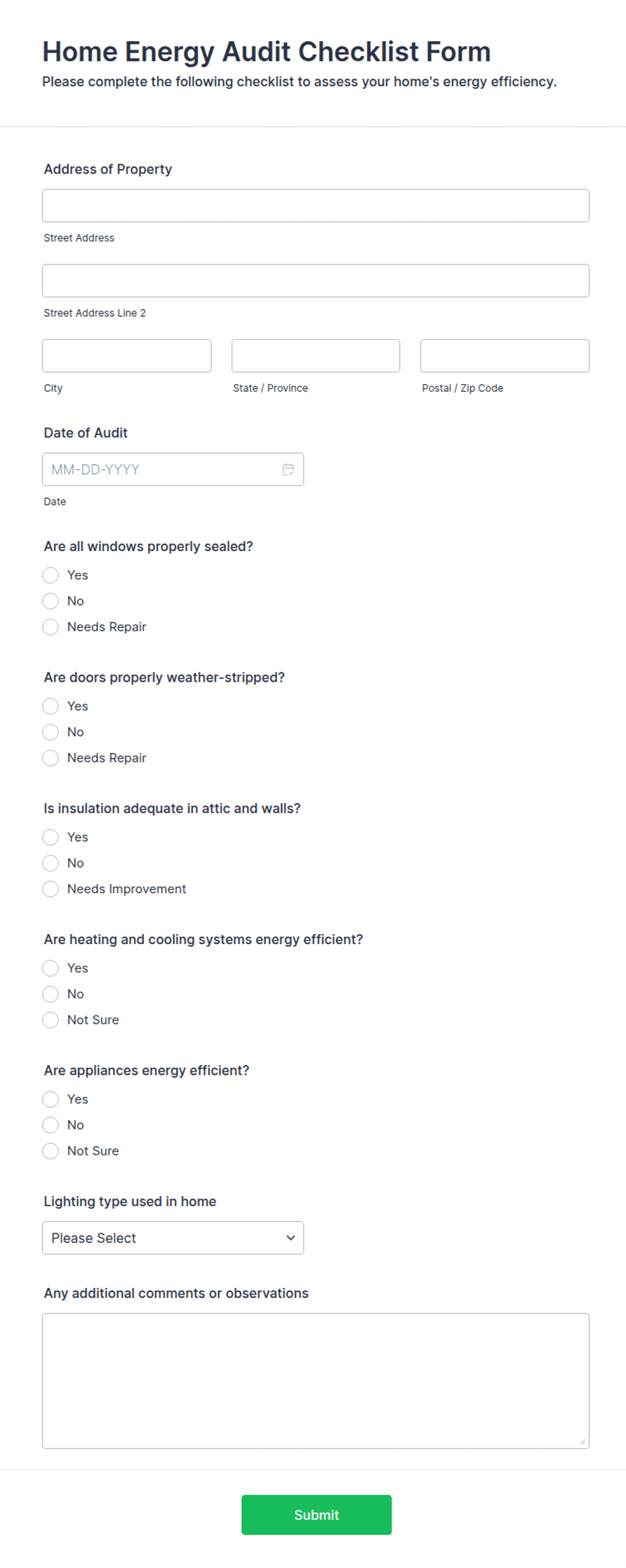 Home Energy Audit Checklist Form Template | Jotform