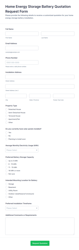 Home Energy Storage Battery Quotation Request Form Template