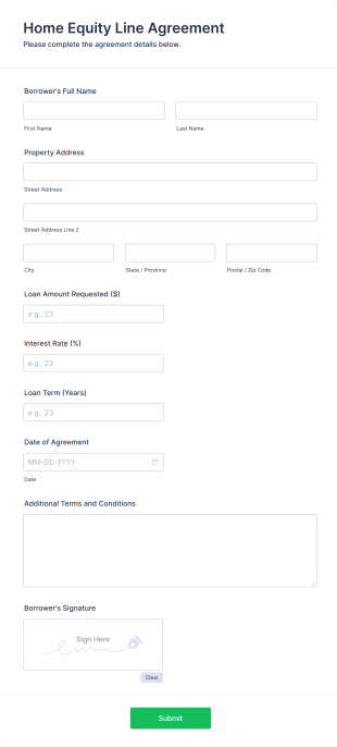 Home Equity Line Agreement Form Template