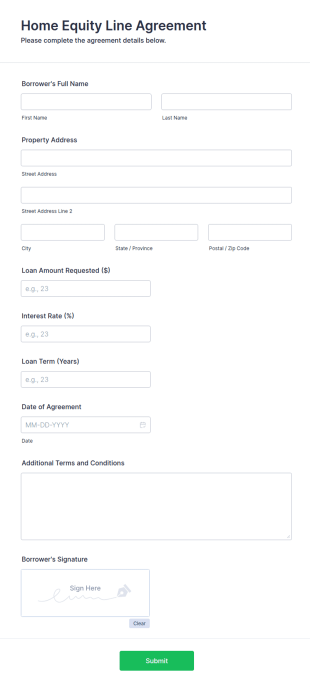 Home Equity Line Agreement Form Template