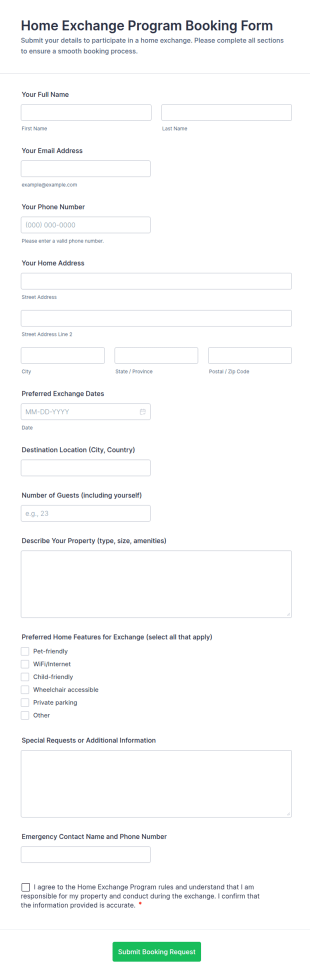 Home Exchange Program Booking Form Template