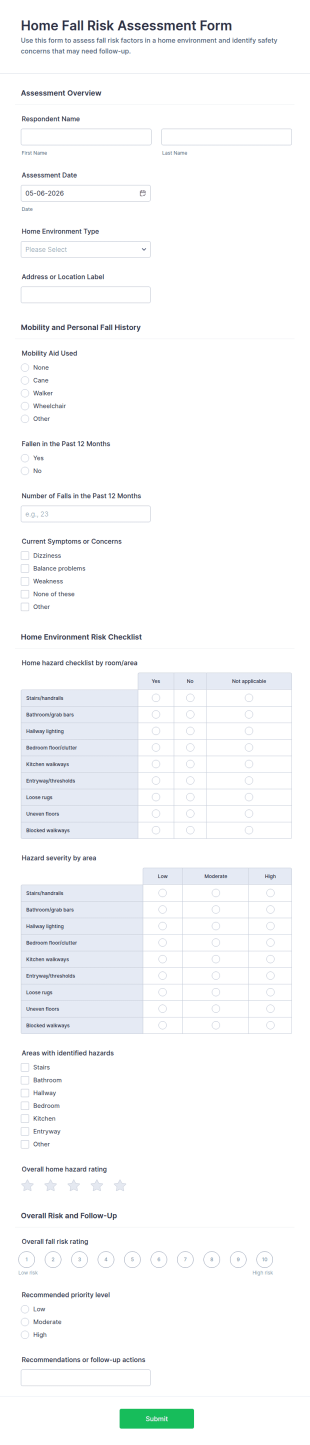 Home Fall Risk Assessment Form Template