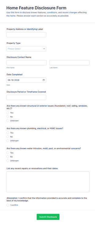 Home Feature Disclosure Form Template