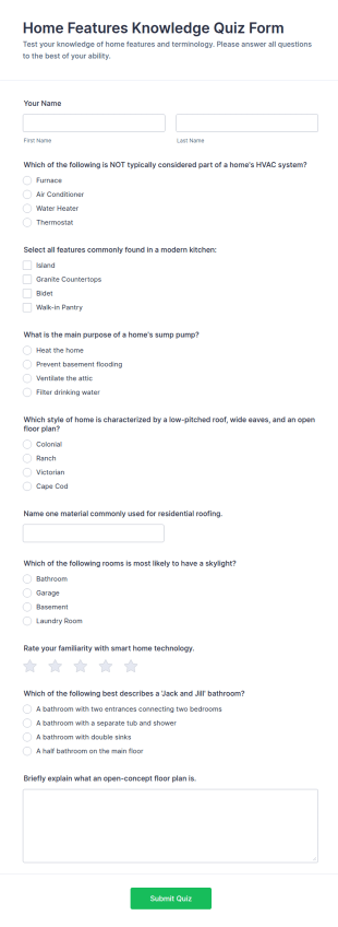 Home Features Knowledge Quiz Form Template
