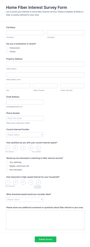 Home Fiber Interest Survey Form Template
