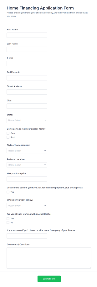 Home Financing Application Form Template