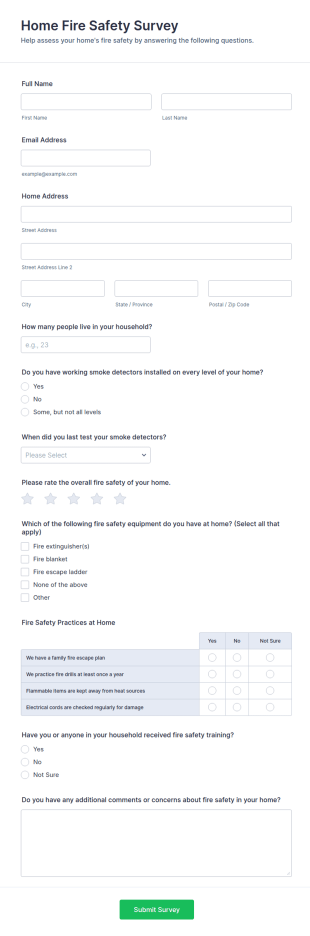 Home Fire Safety Survey Form Template