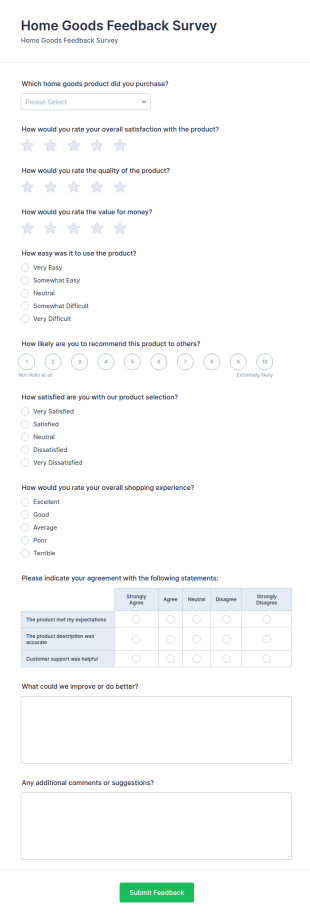 Home Goods Feedback Survey Form Template