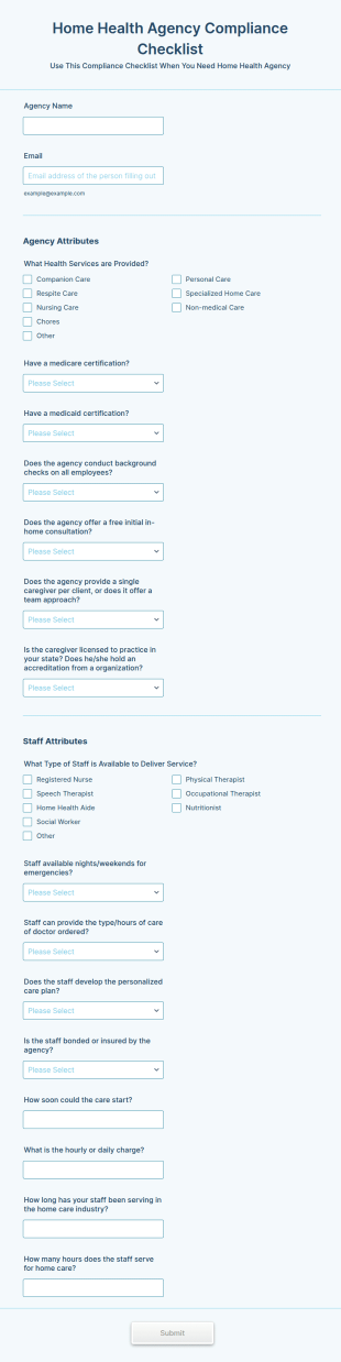 Home Health Agency Compliance Checklist Form Template