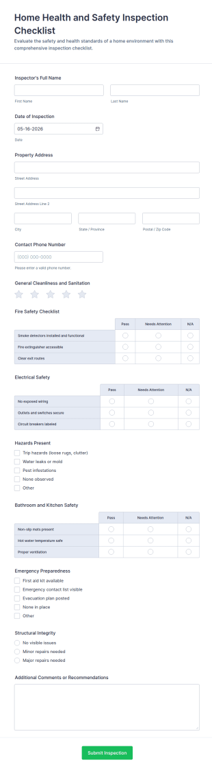 Home Health And Safety Inspection Checklist Form Template