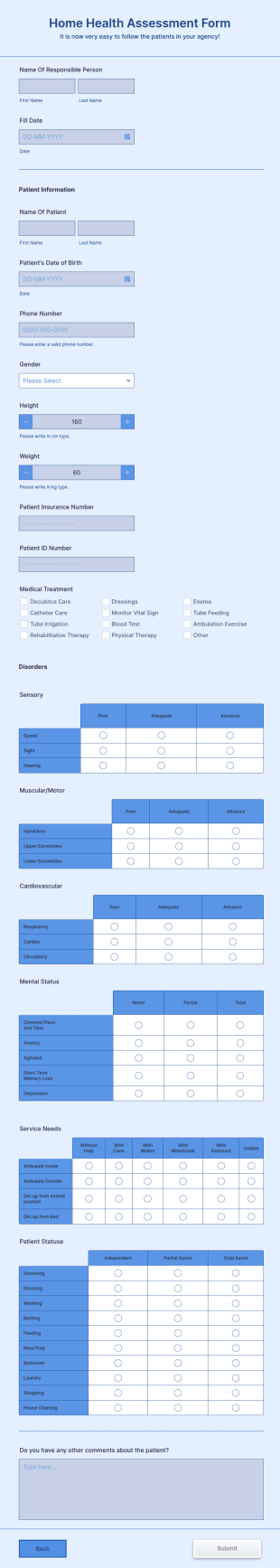 Home Health Assessment Form Template