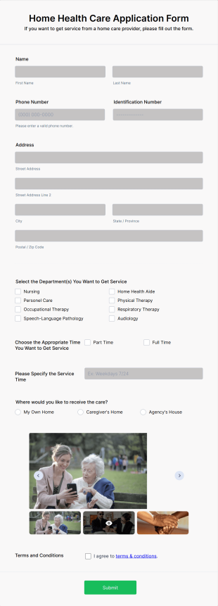 Home Health Care Application Form Template