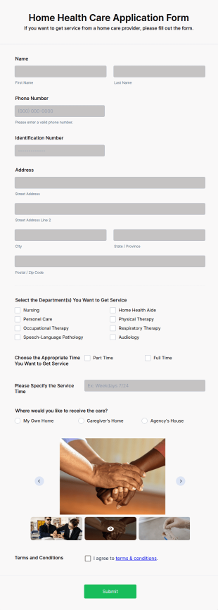Home Health Care Application Form Template