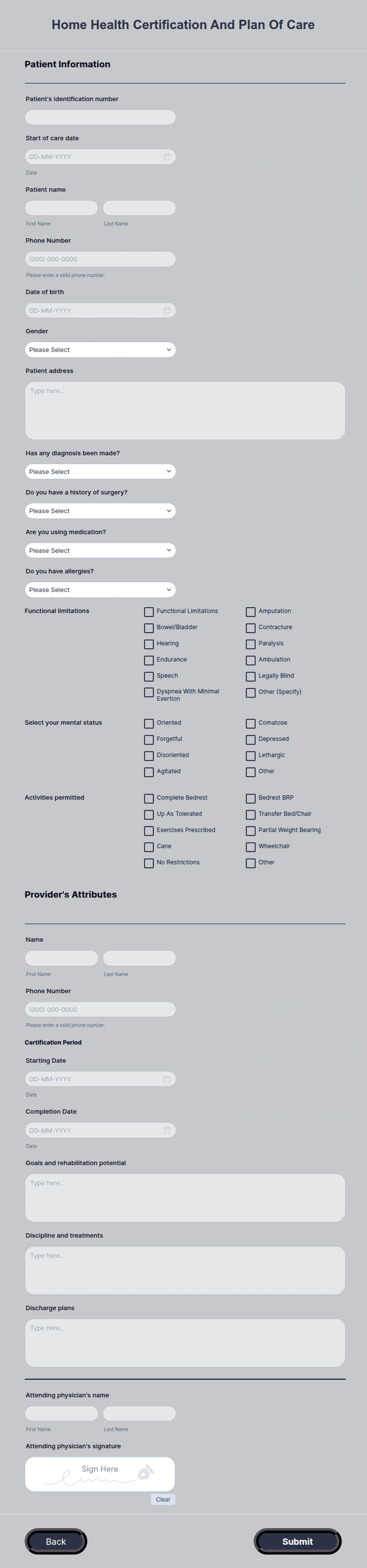 Home Health Certification And Plan Of Care Form Template | Jotform