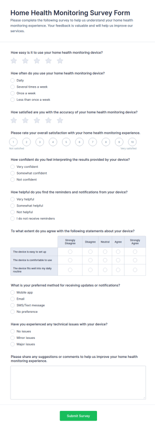 Home Health Monitoring Survey Form Template