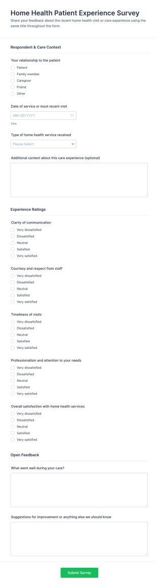 Home Health Patient Experience Survey Form Template
