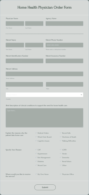 Home Health Physician Order Form Template