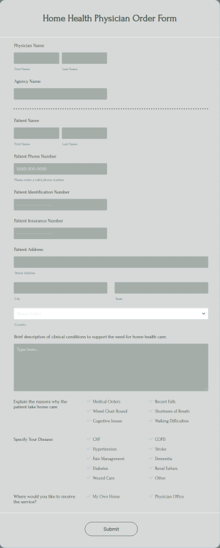 Home Health Physician Order Form Template