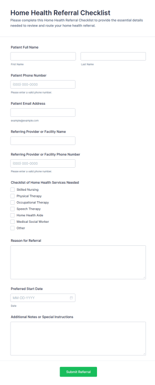 Home Health Referral Checklist Form Template