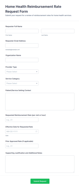 Home Health Reimbursement Rate Request Form Template