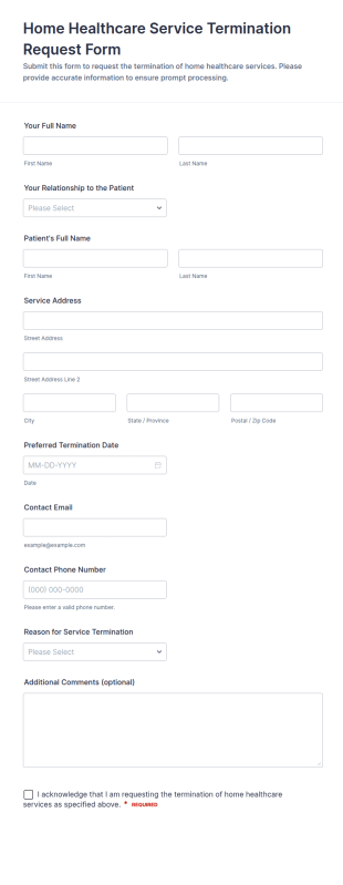 Home Healthcare Service Termination Request Form Template