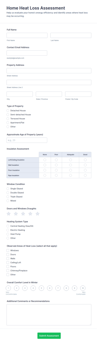 Home Heat Loss Assessment Form Template