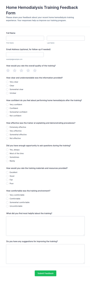 Home Hemodialysis Training Feedback Form Template