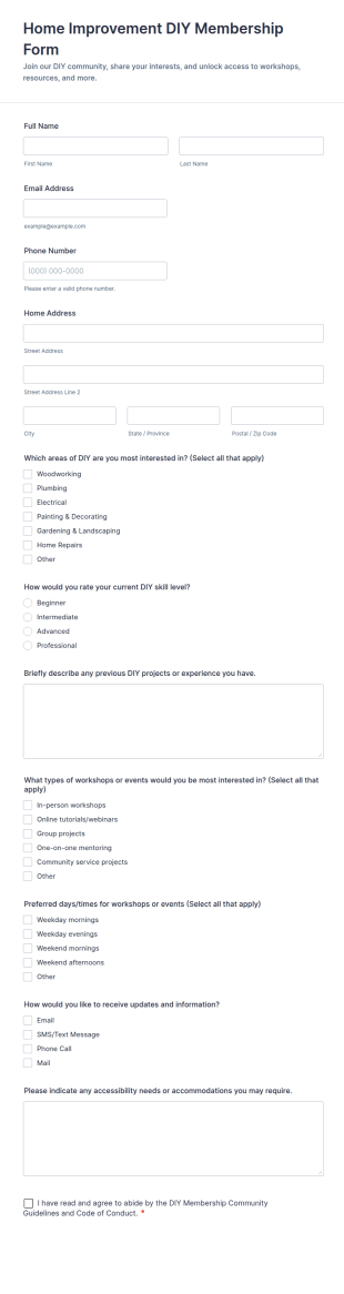 Home Improvement DIY Membership Form Template