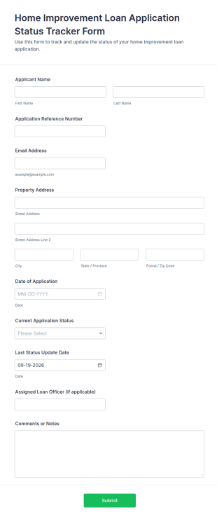 Home Improvement Loan Application Status Tracker Form Template