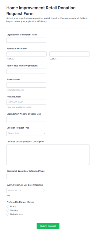 Home Improvement Retail Donation Request Form Template