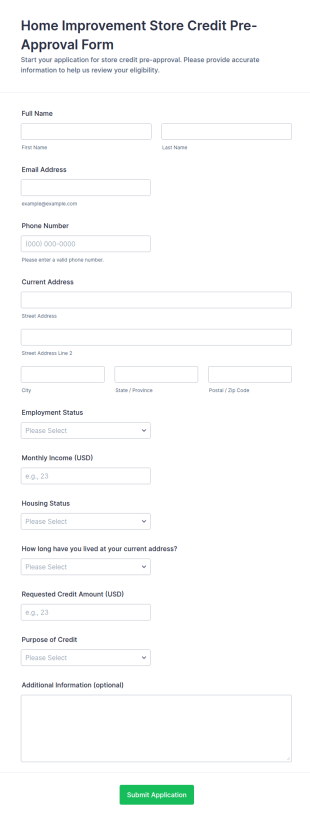 Home Improvement Store Credit Pre Approval Form Template