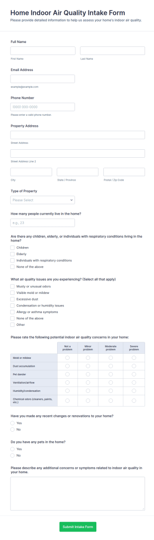Home Indoor Air Quality Intake Form Template