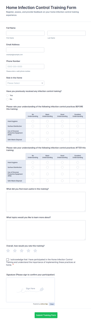 Home Infection Control Training Form Template