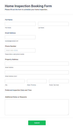 Home Inspection Booking Form Template