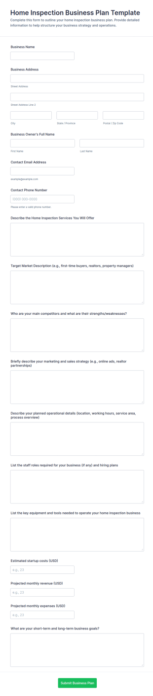 Home Inspection Business Plan Template