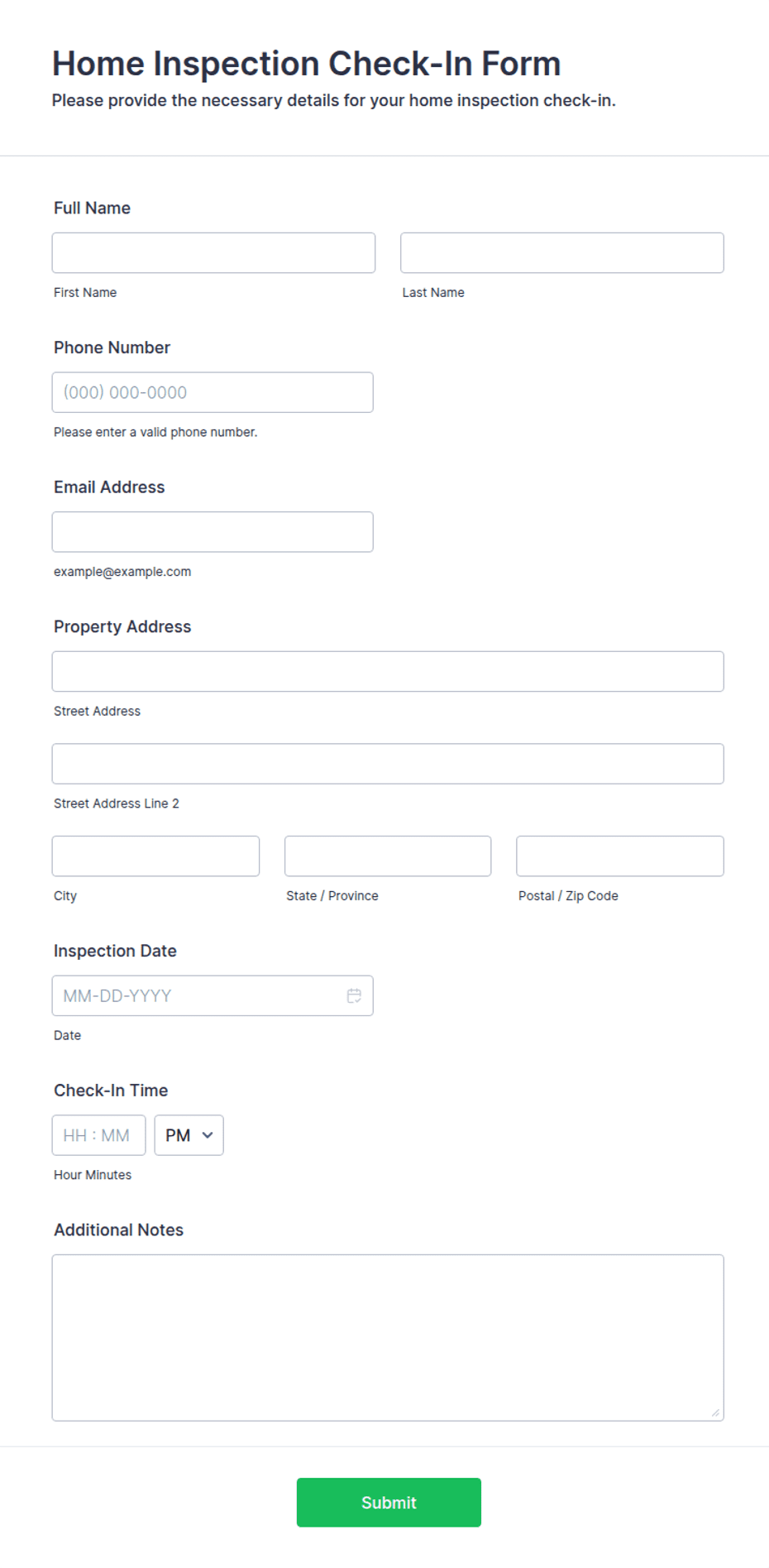Home Inspection Check-In Form Template | Jotform