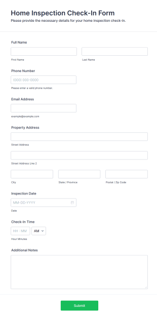 Home Inspection Check In Form Template