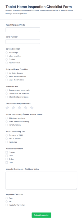 Home Inspection Checklist Form Template