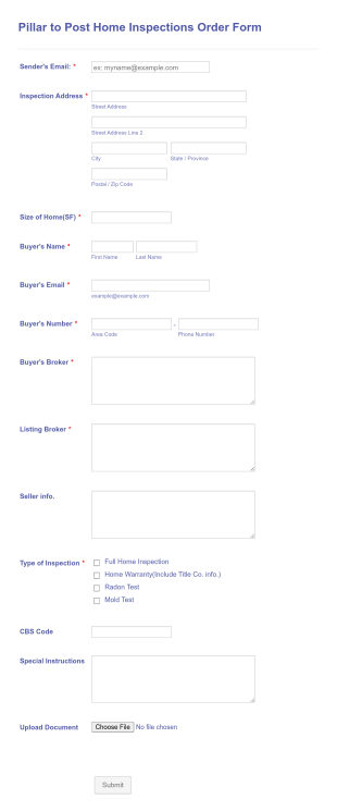 Home Inspection Order Form Template