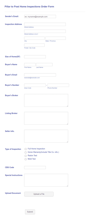 Home Inspection Order Form Template