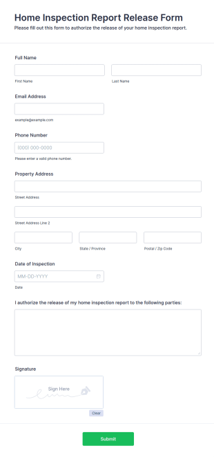Home Inspection Report Release Form Template