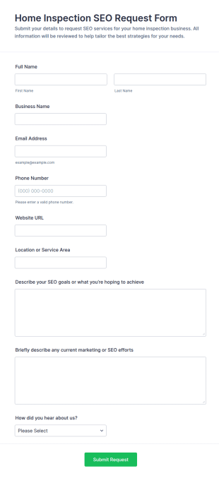 Home Inspection SEO Request Form Template