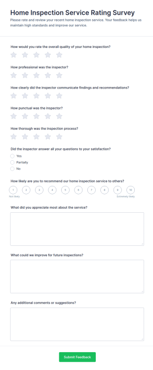 Home Inspection Service Rating Survey Form Template
