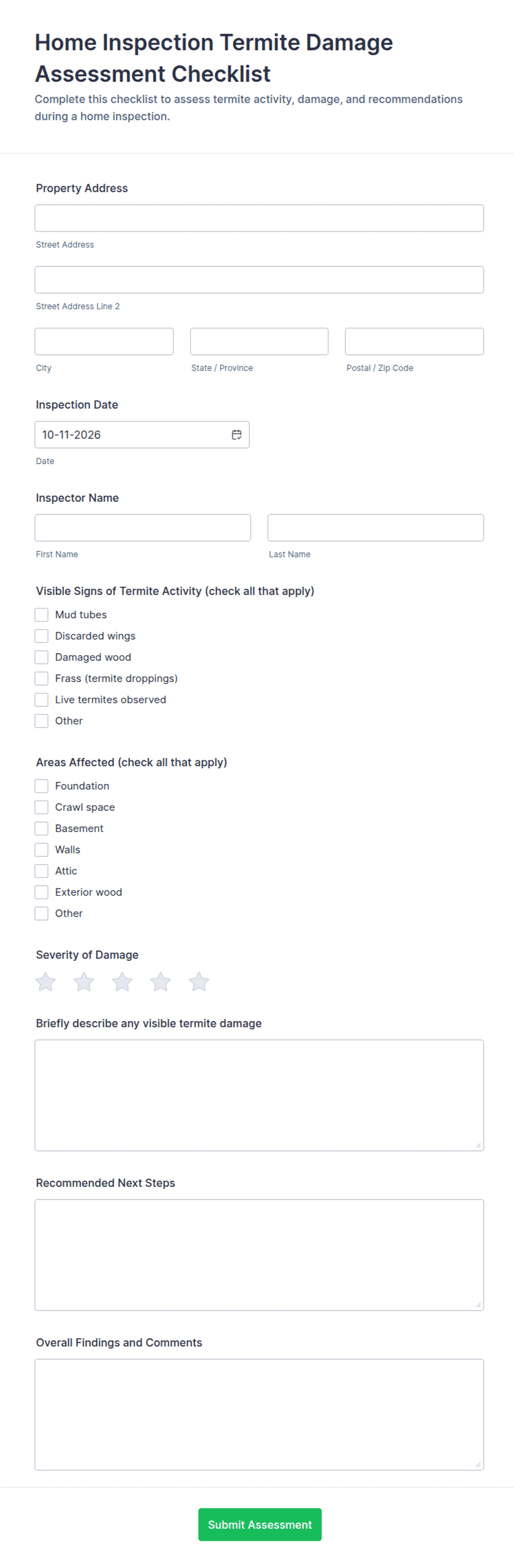Home Inspection Termite Damage Assessment Form Template | Jotform