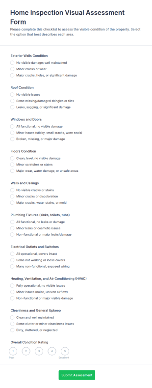 Home Inspection Visual Assessment Form Template